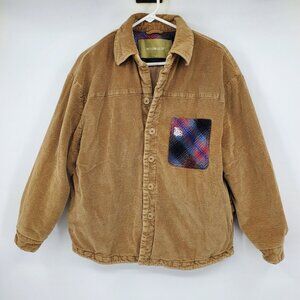 No One Else Good Vibes Brown Ribbed Corduroy Plaid Patch Pocket Button Jacket